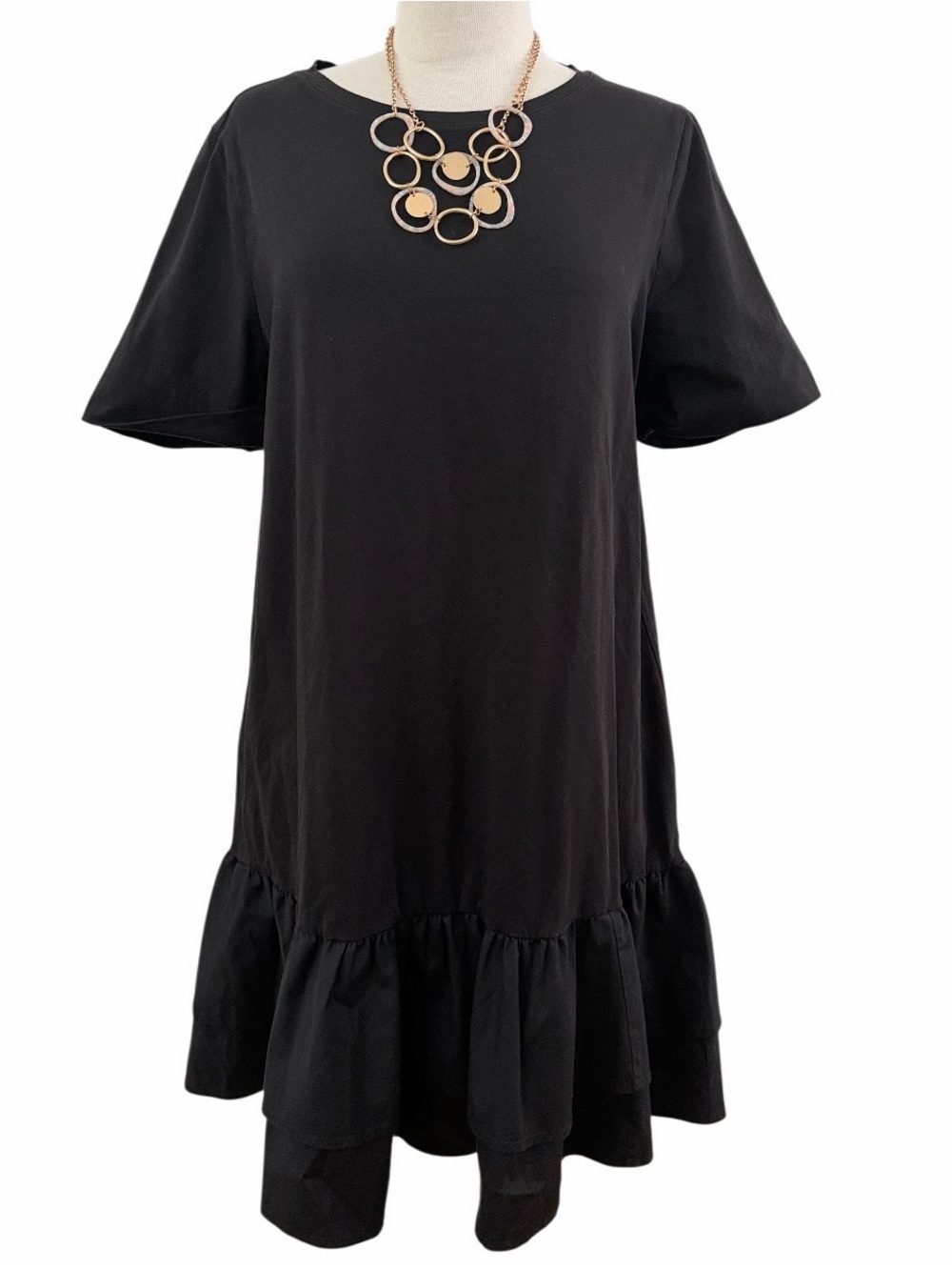 casual chicos dresses Chico's | | Black Shortsleeve Tiered Ruffle Dress Color:Off White floor length party dress Outfit Idea Winter Christmas Summer dresses